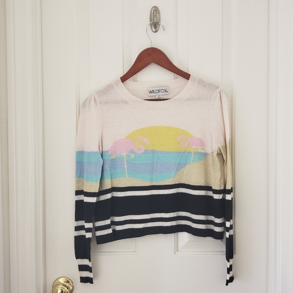 Wildfox Beach Sunset Flamingo Sweater Sz XS - Picture 2 of 6